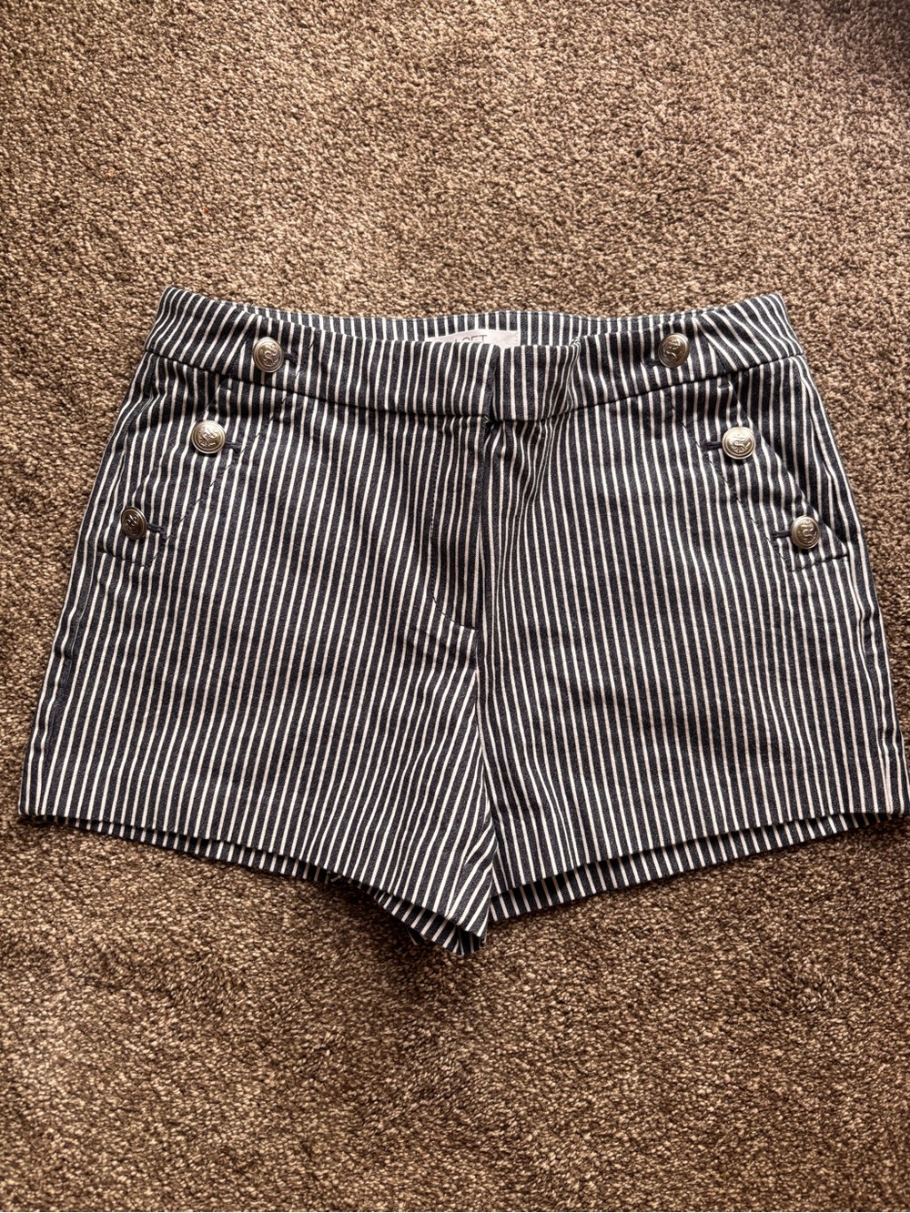 LOFT Navy and White Striped High-Waist Sailor Shorts